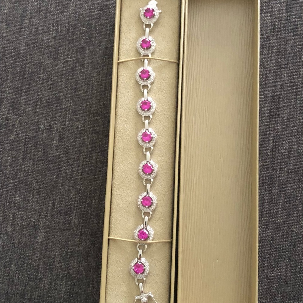 7" Ross Simons Sterling silver pink lab created  Rhodium Over 925 Bracelet. B6 - Picture 5 of 9